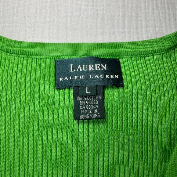 Lauren Ralph Lauren Sleeveless Top V-Neck Lime Green Women's Large Whimsy Y2K - Picture 11 of 16